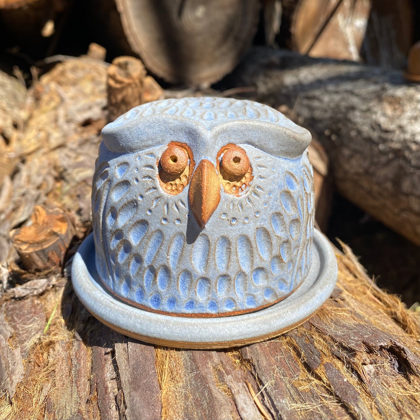 Bohemian Owl Butter Keeper- Matte Blue