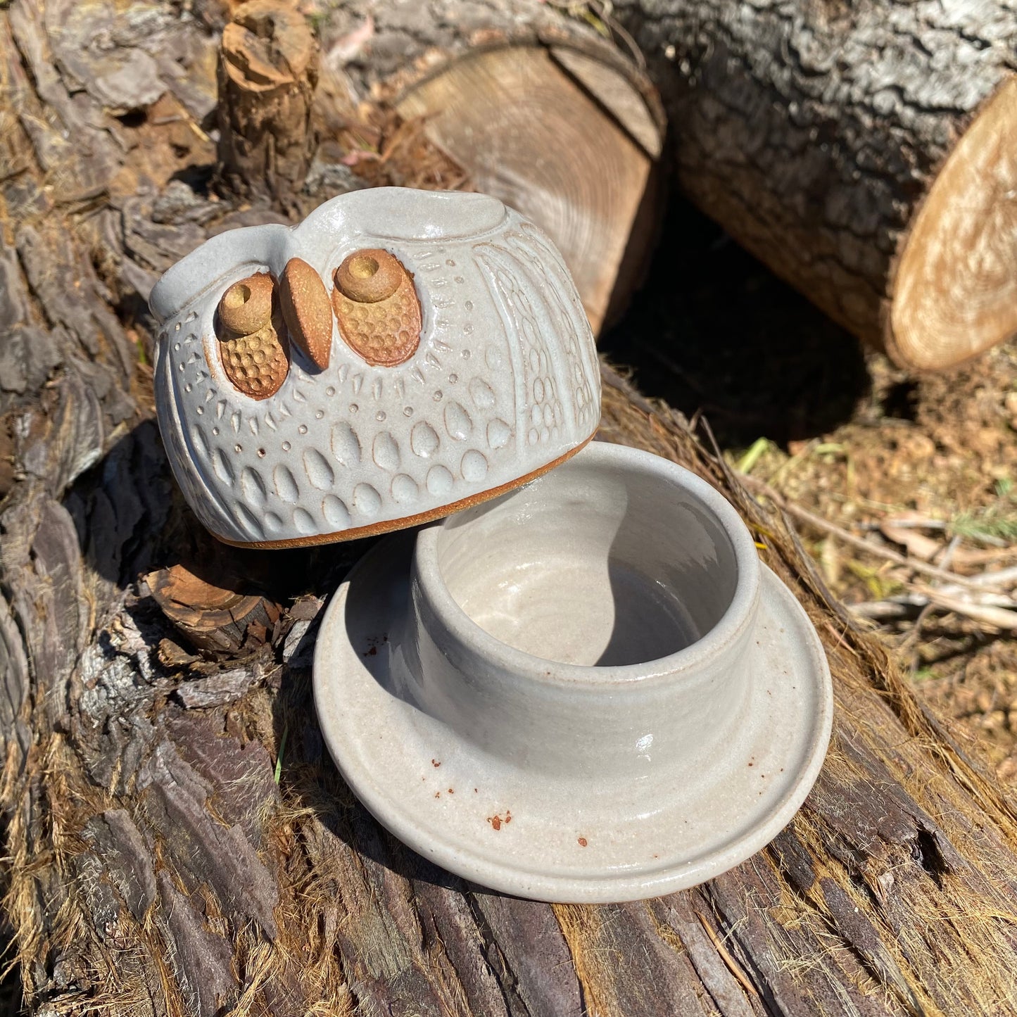 Bohemian Owl Butter Keeper- Eggshell White