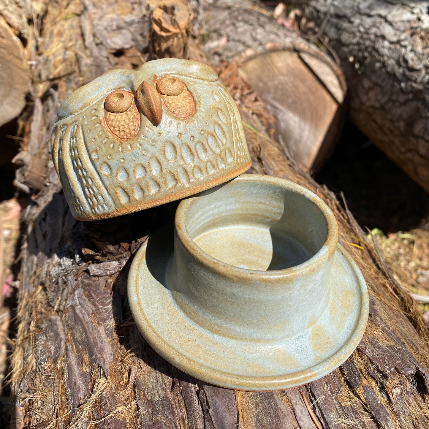 Bohemian Owl Butter Keeper- Matte Sage Green