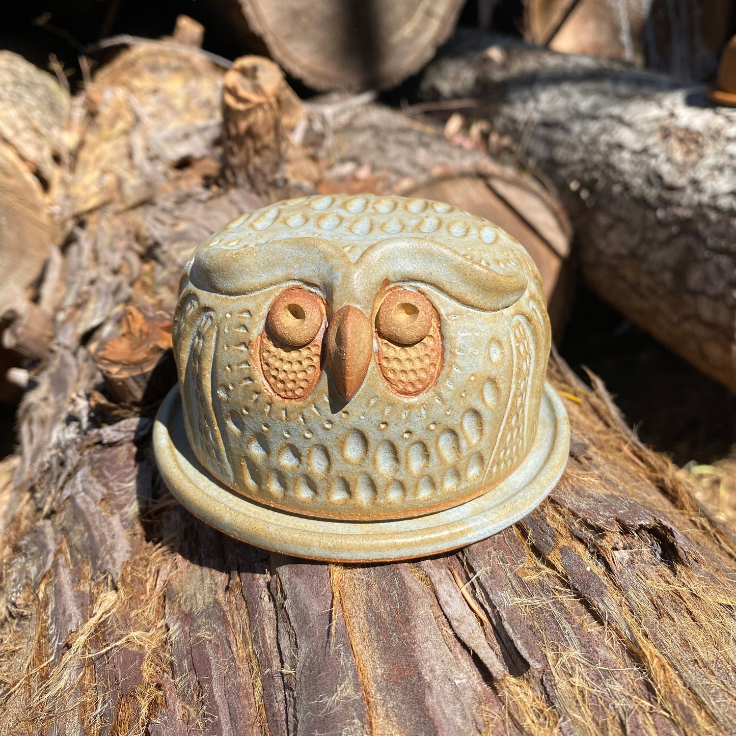 Bohemian Owl Butter Keeper- Matte Sage Green